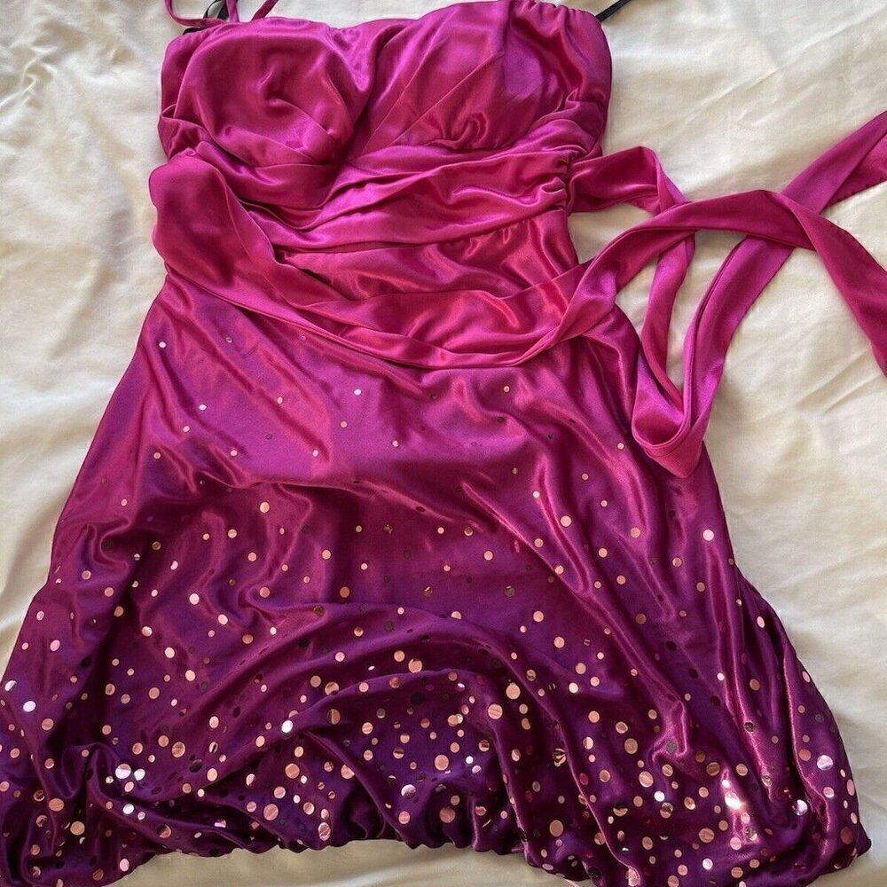 Vintage Speechless Women’s Sz S Mini Pink Dot Dress Bow Halter Y2K Barbie Fairy